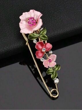 Floral Pink Enamel Brooch Pin - Women Jewelry